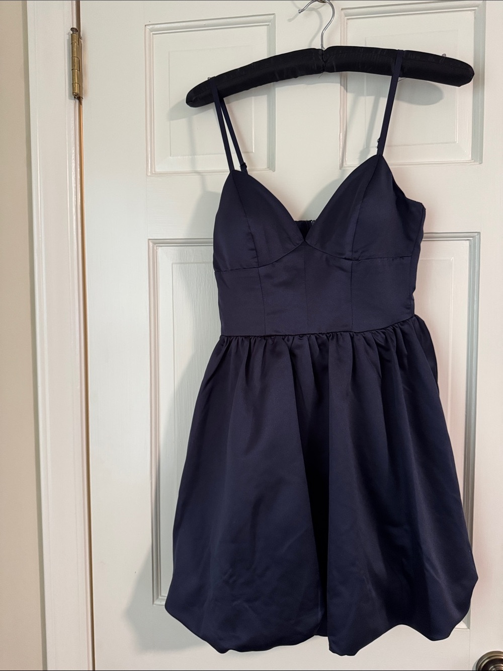 Lulu's Navy Satin Spaghetti-Strap Fit & Flare Dress